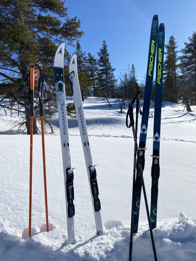 langlaufskis in de sneeuw